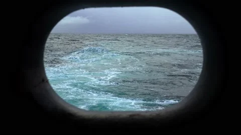 Ship. View back through clew. Trace of vessel. Ocean water. Deep blue. Trace Stock Footage 218583678