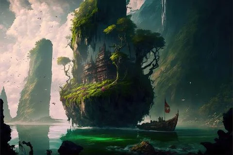 On A Ship In A Volcano Stock Illustration