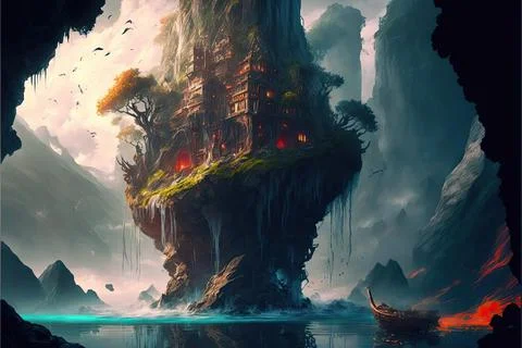 On A Ship In A Volcano Stock Illustration