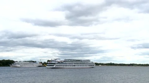 The ship on the Volga River Stock Footage 64173439