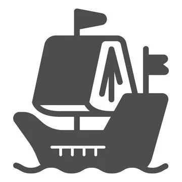 Ship on water solid icon, children book day concept, book sail vector sign on 스톡 일러스트