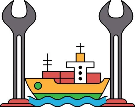 A ship is in the water with a wrench on the side Stock Illustration