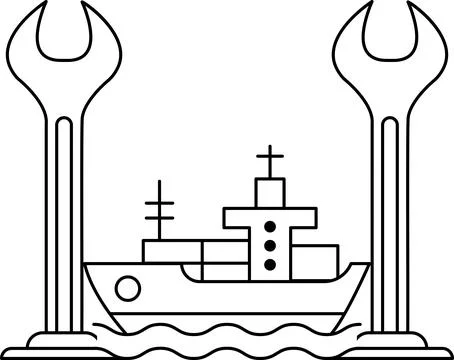 A ship is in the water with a wrench on the side Stock Illustration