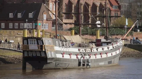 Ship on the Weser River Stock Footage 70677256