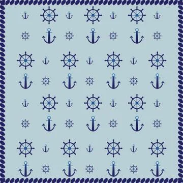Ship wheel, anchor and rope abstract pattern background Stock Illustration
