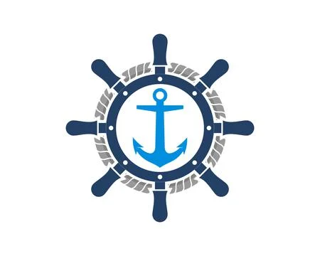 Ship wheel with anchor inside Illustrazione stock