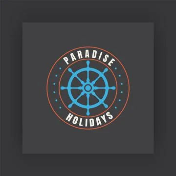 Ship wheel emblem. Circular nautical logo stylized yachting, marine travel, c Stock-Illustration