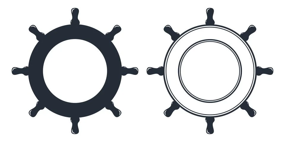 Ship Wheel Frame Set, Vector Illustration. Nautical Badge and Round Emblem Bo 스톡 일러스트
