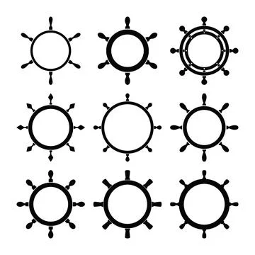 Ship Wheel Frame Set, Vector Illustration. Nine Nautical Helm Borders and Cir Stock Illustration