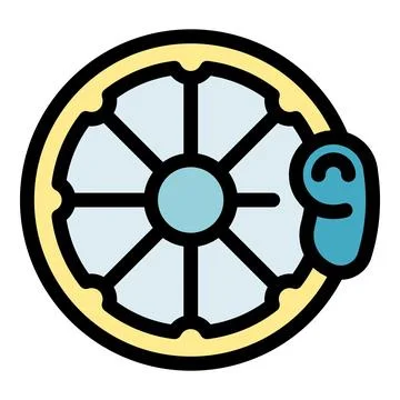 Ship wheel with hanging handle controlling boat navigation Illustration