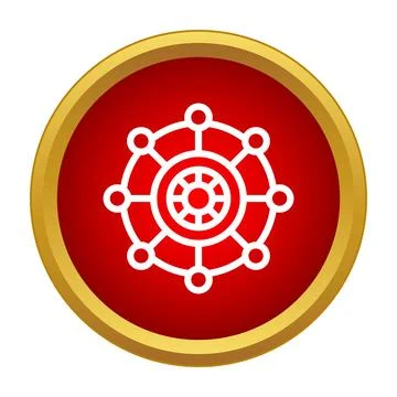 Ship wheel icon with connected dots in red circle Stock Illustration