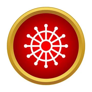 Ship wheel icon with a golden border on a red background Illustrazione stock