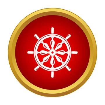 Ship wheel icon with red circle and golden frame Stock Illustration