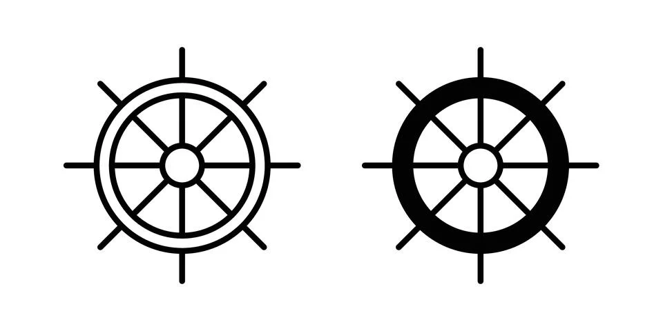 Ship wheel icon solid, line, and editable vector set. Stock Illustration