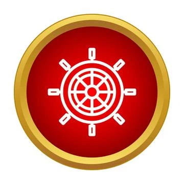 Ship wheel nautical navigation icon on red button Stock Illustration