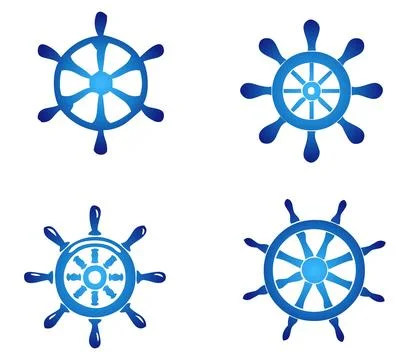 Ship Wheel set in blue gradient. Set of 4. Set of nautical elements Stock Illustration