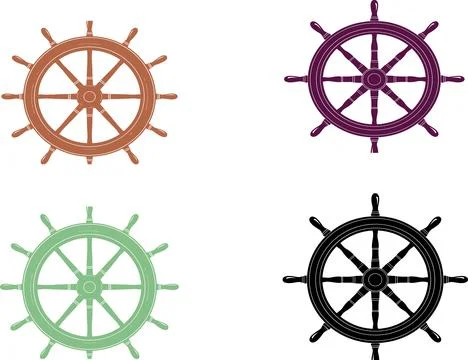 Ship Wheel Vector Icon Set - Colorful Nautical Marine Steering Wheel Collection Stock Illustration
