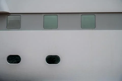 SHIP WINDOWS TWO ROWS DETAIL GEOMETRY white ship Stock Photos