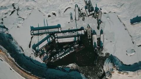 Ship in winter dock.  Freez river. Navigation. Stock Footage 101816765