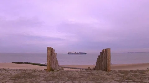 Ship on the winter sea. Stock Footage 34289154