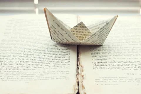 Ship of words in the book Stock Photos