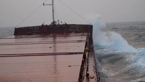 The ship work sea storm Stock Photos