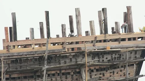 Ship worker making ship at shipyard top Stock Footage 70348663