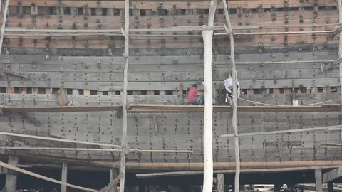 Ship worker making ship at shipyard Stock Footage 70353328