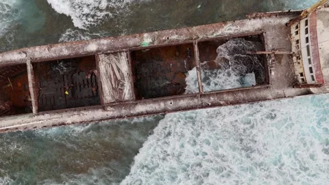 Ship wreck birds eye Stock Footage 313363069