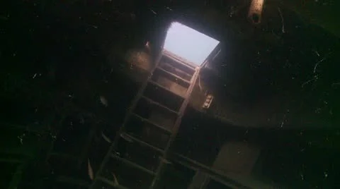 Ship wreck inside swim through Stock Footage 12411185