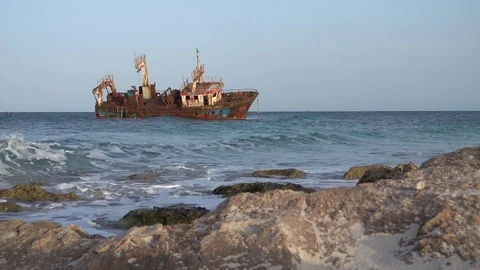 Ship wreck in Kelibia, Tunisia Stock Footage 80423032