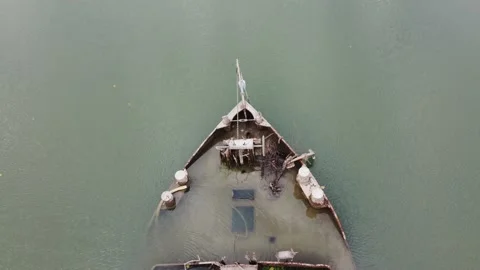 Ship Wreck of the Second World War in the Po river in winter drone view, Emilia Video stock 226024549