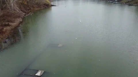Ship Wreck of the Second World War in the Po river in winter drone view, Emilia Video stock 226024961
