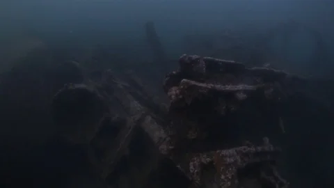 Ship wreck underwater dark deep | Stock Video | Pond5