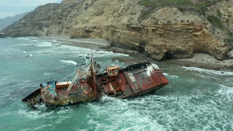 Ship Wrecked in Baja Stock Footage 247588310