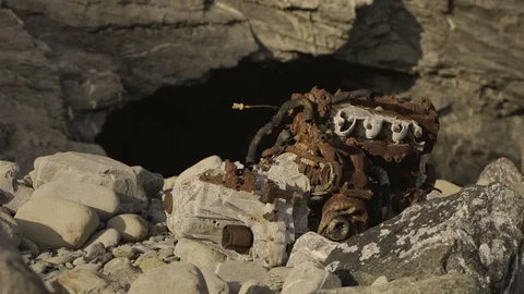 Ship Wrecks on Rocks Stock Footage 79657548