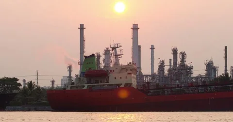 Ship yard with heavy crane in sunrise morning Stock Footage 77657008