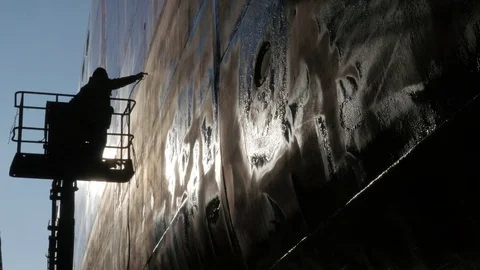 Ship Yard Worker Silhouette 4K Stock Footage 77364621
