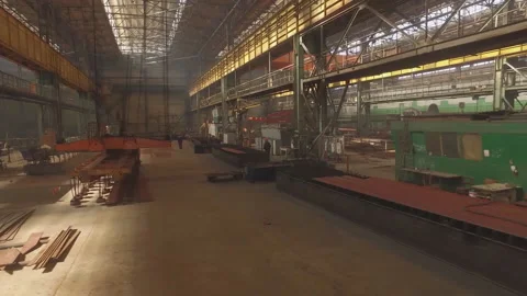 Shipbuilding plant, Internal welding workshop m erection of metal structures. Th Stock Footage 104184202
