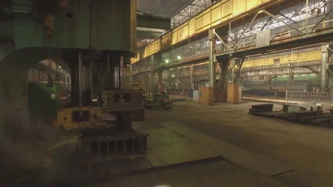 Shipbuilding plant, Internal welding workshop m erection of metal structures.  Stock Footage 104184854