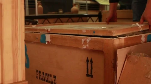 Shipment delivery logisics worker is opening cargo container box in the storage Video stock 49642691