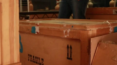 Shipment delivery logisics worker is opening cargo container box in the storage Stock Footage 49642715