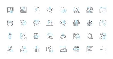 Shipment services linear icons set. Logistics, Delivery, Dispatch, Packaging 스톡 일러스트