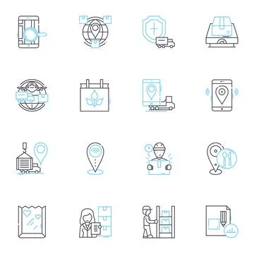 Shipment services linear icons set. Logistics, Delivery, Dispatch, Packaging Ilustración de archivo