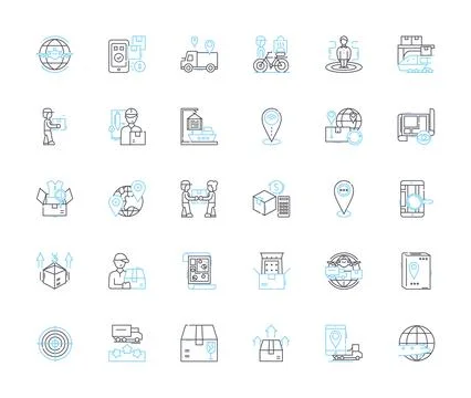 Shipment services linear icons set. Logistics, Delivery, Dispatch, Packaging Ilustración de archivo