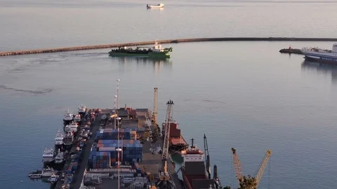 Shipment Work motion in container port Salerno italy,industrial transport 4k Stock Footage 124235748
