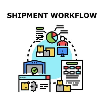Shipment workflow process tracking logistics management Stockillustratie