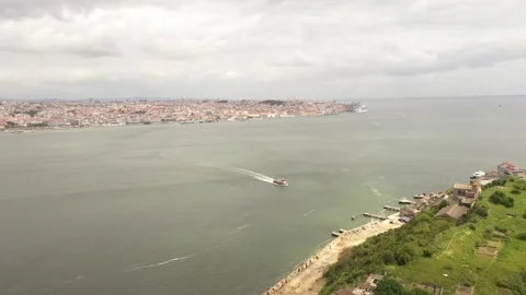 Shipp ariveing from Lisbon to Almada Stock Footage 308649384