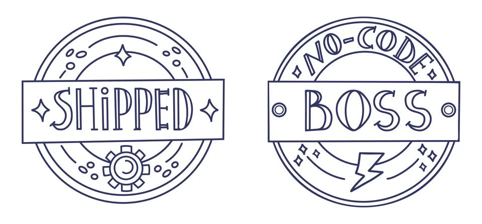 Shipped And No-Code Boss Lettering. Badge Set. Circular Emblems, Banner, Ge.. Stock Illustration