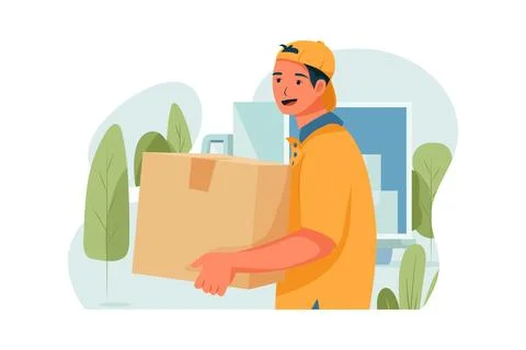 The shipper is delivering the box. 스톡 일러스트